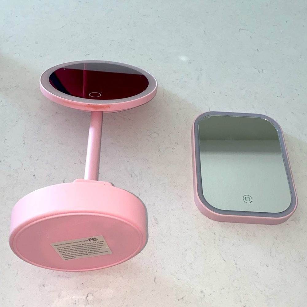 Portable Makeup Mirror with Light Desktop Pink LED Mirror Set